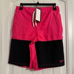 Great Reebok boys size L 14 16 pink black colorblock swim trunks